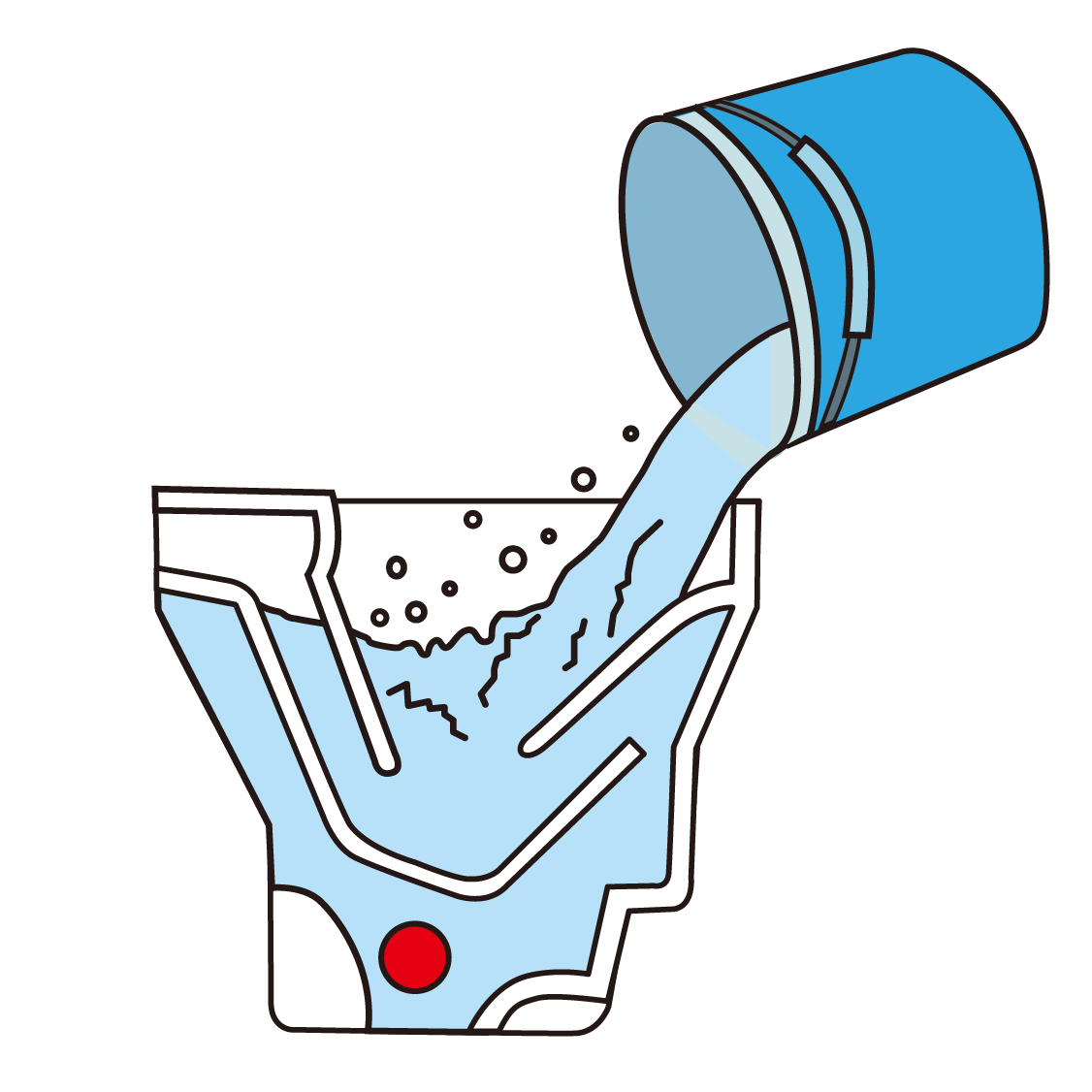 バケツで水を流す